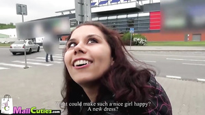 Readhead with big tits is sucking cock