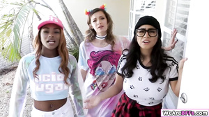 Very Hot ebony and her latina bffs get screwed