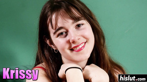 Solo horny Krissy plays with her hairy teen twat