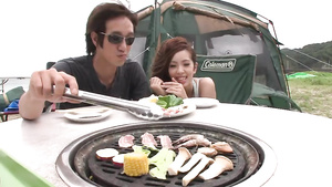 Outdoor POV blowjob and doggy style fuck with young Asian couple