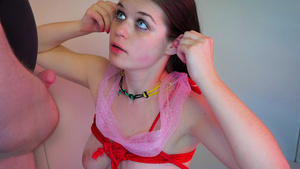 Extreme bondage of eighteen years old trained slave in BDSM saloon