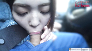 Uncensored Asian Japanese gives POV blowjob in car