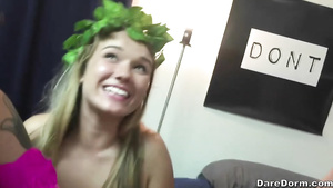 Steaming sexy chicks invited hungry fuckers to dorm party for group fuck