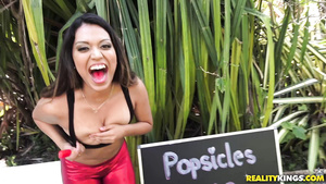Tony Rubino licks off sweet popsicle from yummy Latin tits