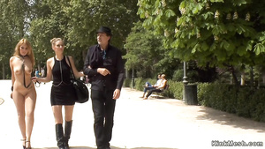 Naked blond Euro bitch walked outdoor