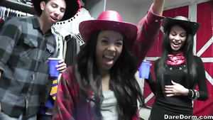 Playful bisexual chicks are tastily licking shaved pusses at changing room