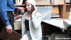 Teen Hayden Hennesy gets her shaven tight cunt nailed by security guy