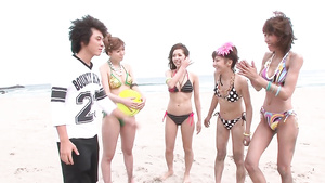 Guys give four Aisan sexy beach babes orgry fuck of their life