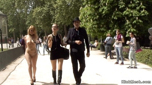 Blond Hair Girl in high heels shamed outdoor