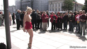 Horny blond hair girl wearing metal heavy high heels