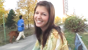 Funny amateur teen Lucy agrees to fuck with stranger in the forest