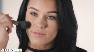 Sexy thin brunette Megan Rain getting naked and takes dick deep inside the ass