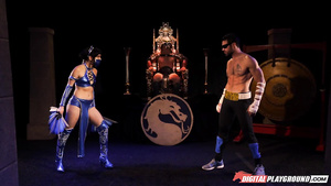 Hot brunette Aria Alexander sucks big dick and gets fucked by strong fighter