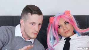 Beautiful cosplay girl in a wig got nicely fucked in bed