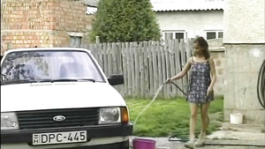 Euro girl with big natural tits get her pussy fucked standing