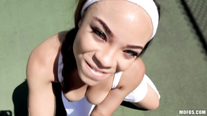 Cock craving ebony with perky tits getting fucked hard by horny white dude