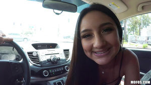 Money loving brunette with perky tits gives up her pussy