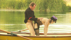 Horny lovers go to romantic date to fuck on river boat