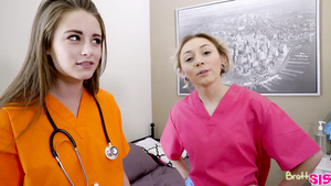 Horny teen nurses Chloe Temple and her sex mate share dick