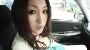 Kinky youn Asian fingers in the passenger seat before POV head in the car
