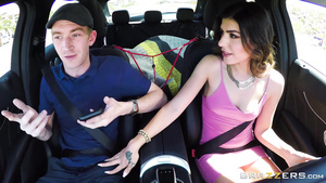 Frivolous Brunette Don't Want Ride Service, But Want To Touch Cock