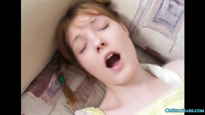 Russian dad fucked redhead daughter by the sofa