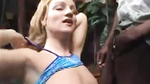 Blonde Babe Takes A Black And White Cocks At The Same Time