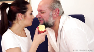 Spoiled brunette teen and old satyr