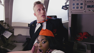Bisexual stewardess chicks Aletta Ocean and Nicolette Shea are fucking the pilot
