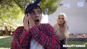 Horny slut Brittany Andrews fuck young boy on the couch