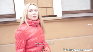 Sweet blonde cutie gets fucked by an agent on a couch