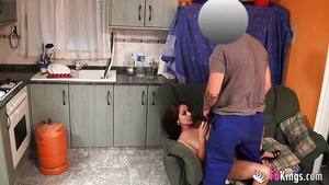Delivery guy filmed while fucking oiled spanish beauty