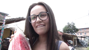 Steamy Darkhaired Babe Colombian With Glasses Gets Picked Up