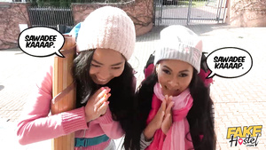 Sweet Asian chicks take long white dicks inside them