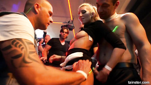 Nasty slut crazy gangbang scene in the club