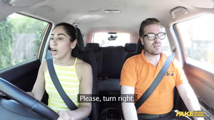 Kinky brunette pleases her driving instructor for license