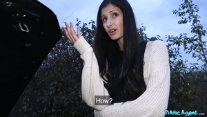 Slim brunette pays for a car fix with her tight pussy