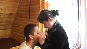 Fatty mature Irina seduces and fucks hard young guy