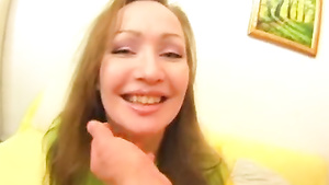 Slender sexy milf Leila gets fingered before sucking dick