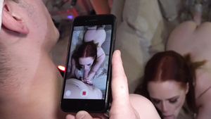 A dude with a phone makes a sex video of Ella Hughes riding a cock.