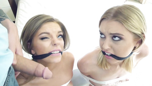 Young Naughty Chicks Tied Up And Needed To Suck Swollen Dick