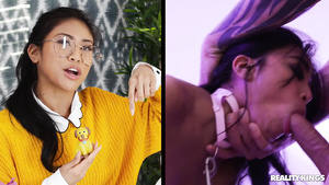 Asian beauty in fishnet stockings gets roughly fucked