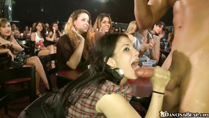 Naked guy with long thick dick dances for drunk girls