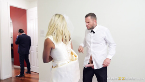 Dark-skinned bride in white stockings gets fucked balls deep