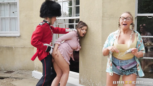 Chubby Euro babe with natural boobs pleasuring cocky guard