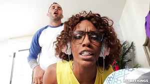 Naughty ebony spinner Lacey London gets plowed in doggy-style