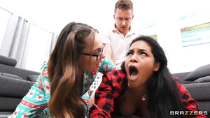 Tricky long-dicked guy fucks frivolous teens Aften Opal and Maya Farrell