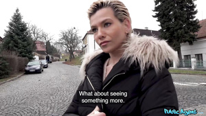 Short-haired MILF with fake boobs gets fucked in the hotel room