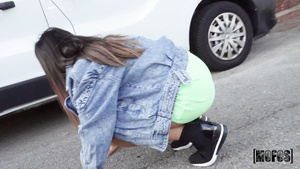 Exotic rookie with natural tits pleasuring Jordi outdoors