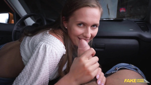 Beautiful young babe pleasuring Kristof in the car